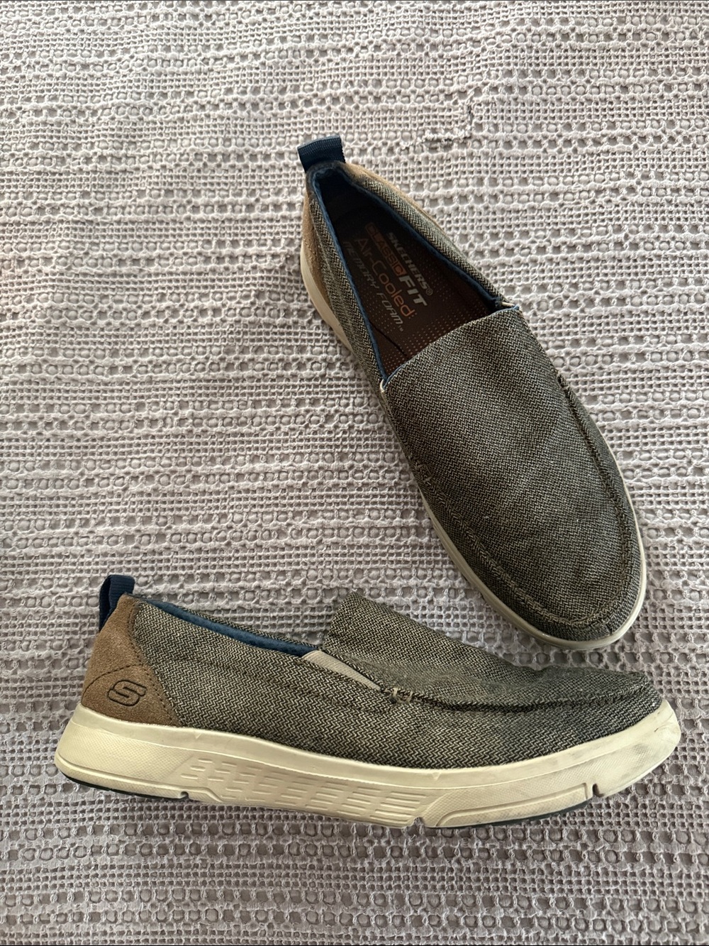 Skechers Men’s Olive Canvas Memory Foam Slip Ons 11